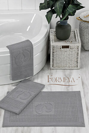 3'lü Ayak İzli Ayak Havlusu - Paspas Banyo Seti (3 adet)