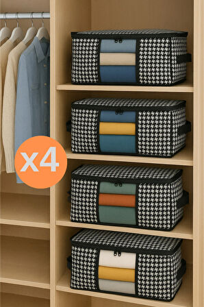 Orta Boy Lüks Pencereli Kazak-Pike-Battaniye Hurcu Dolap Düzenleyici Hurç 40 x 30 x 30 cm - 4 Adet