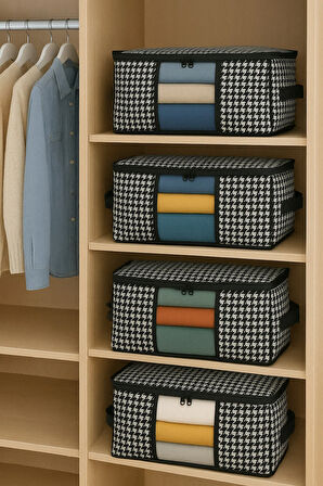 Orta Boy Lüks Pencereli Kazak-Pike-Battaniye Hurcu Dolap Düzenleyici Hurç 40 x 30 x 30 cm - 4 Adet