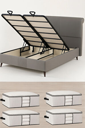 Baza ve Yatak Altı Uyumlu 4 Adet Lüks Pencereli Dolap Düzenleyici Hurç Baza Altı Hurç 64x45x22 cm