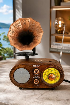 NNS NS-803BT Kahverengi Retro Radyo Bluetooth Hoparlör USB TF Kart Şarjlı Nostaljik Radyo