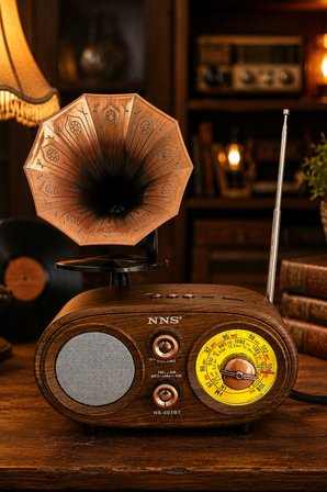 NNS NS-803BT Kahverengi Retro Radyo Bluetooth Hoparlör USB TF Kart Şarjlı Nostaljik Radyo