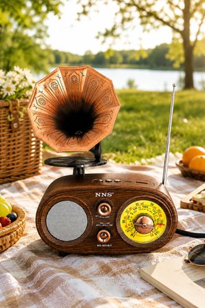 NNS NS-803BT Kahverengi Retro Radyo Bluetooth Hoparlör USB TF Kart Şarjlı Nostaljik Radyo