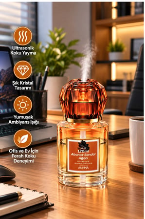 Auhma AF-13 Sarı Araç ve Ev Kokusu Difüzörü 120 ml Kristal Işıklı Hava Nemlendirici Koku Makinesi