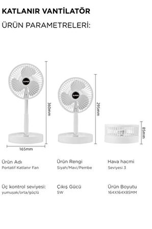 Blic BFN11 Beyaz Şarjlı Katlanılabilir Mini Fan Masa Üstü Vantilatörü Soğutucu Sessiz El Fanı