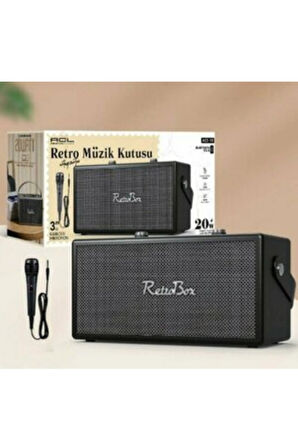 Acl Acs-19 Retro Müzik Kutusu Bluetooth 5.0 Hoparlör Kablolu Mikrofonlu Karaoke Destekli 20W Ses Sistemi