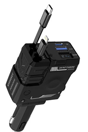 ACL ACC-02 66W Starlight Araç Şarj Cihazı | 4in1 Arada Kablo | Geri Çekilebilir | Type-C Lightning USB Girişli