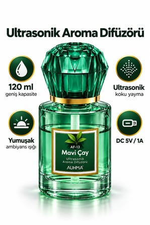 Auhma AF-13 Yeşil Araç ve Ev Kokusu Difüzörü 120 ml Kristal Işıklı Hava Nemlendirici Koku Makinesi
