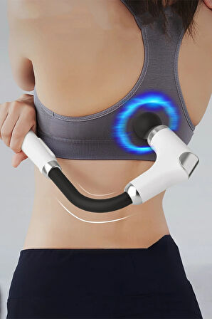 Glr FH-318 Beyaz Uzun Saplı Masaj Tabancası 6 Hızlı Profesyonel Perküsyon Kas Masajı | 4 Başlıklı