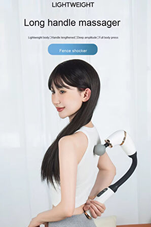 Glr FH-318 Beyaz Uzun Saplı Masaj Tabancası 6 Hızlı Profesyonel Perküsyon Kas Masajı | 4 Başlıklı