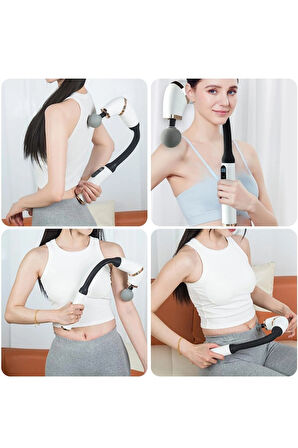 Glr FH-318 Beyaz Uzun Saplı Masaj Tabancası 6 Hızlı Profesyonel Perküsyon Kas Masajı | 4 Başlıklı