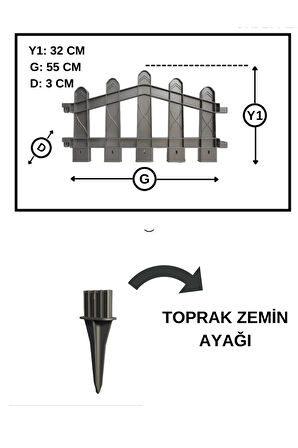 Dekoratif Plastik Bahçe ve Peyzaj Çiti 1 ADET ÇİT (Y: 32 CM / G: 55 CM) TOPRAK AYAKLI