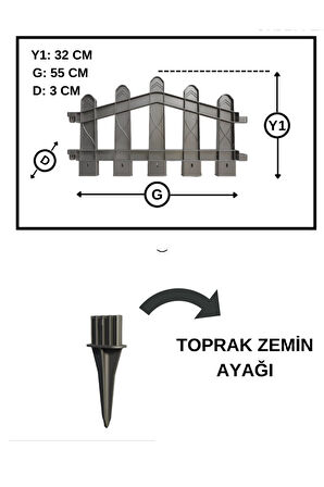 Dekoratif Plastik Bahçe ve Peyzaj Çiti 8 ADET ÇİT (Y: 32 CM / G: 4.4 M) TOPRAK AYAKLI