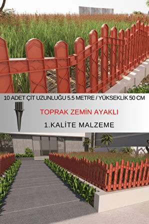 Dekoratif Plastik Bahçe ve Peyzaj Çiti 10 ADET ÇİT (Y: 50 CM / G: 5.5 M) TOPRAK AYAKLI