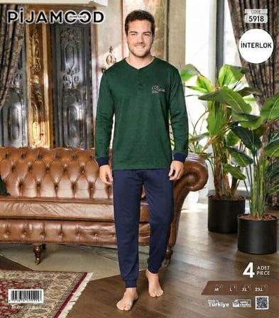 Pijamood Erkek İnterlok Uzun Kollu Kışlık Penye Pijama Takımı 5912