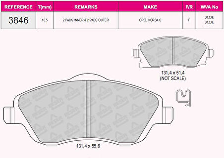 Opel Fren Balatası On Combo C Corsa C 1.3 1.7 Cdti 01 > Meriva 03 > Tigra 04 > - Beser 3846
