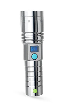 Hepu HP-M07 Profesyonel LED El Feneri  Dijital 1 Km Göstergeli Zoom Odaklı USB Giriş/Çıkışlı Powerbank Özellikli