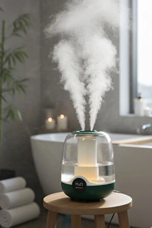 Glr K07 Yeşil Çift Spreyli Ultrasonik Sessiz Hava Nemlendirici ve Gece Lambası | 3L Kapasite