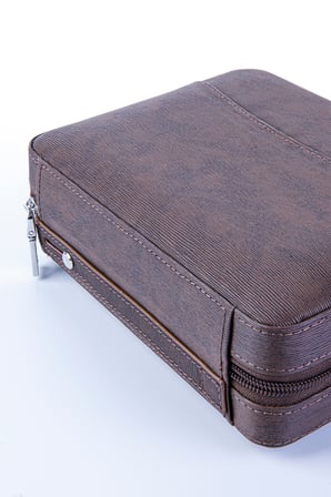 Cohiba XL Koyu Kahverengi Dahili Çakmak Deri Puro Taşıma Çantası & Seyahat Humidoru - TR8244