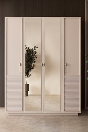 Vela Genç Odası Takımı - 4 Kapaklı Aynalı Dolap, Çalışma Masası, Şifonyer, Komodin