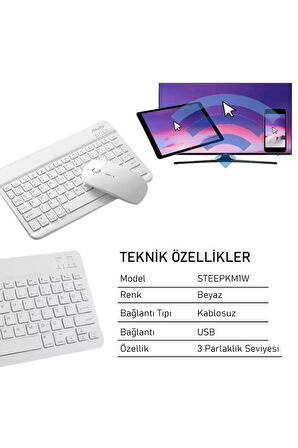 Steep Solid Magic Beyaz Şarjlı Bluetooth Klavye Mouse Set