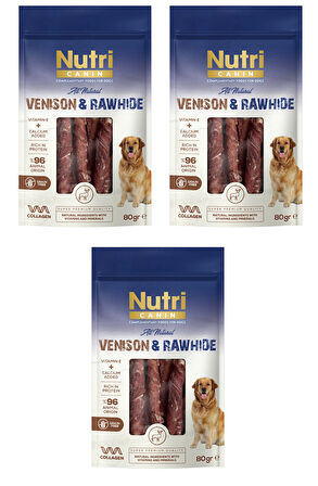 Nutri Canin Rawhide Geyik Eti Sargılı Kemik Köpek Ödülü 80 Gr. X 3 Adet