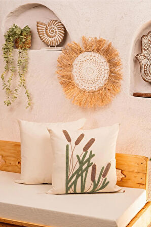 2'li Dekoratif Desenli Punch Nakışlı Kırlent Kılıfı 43x43 cm