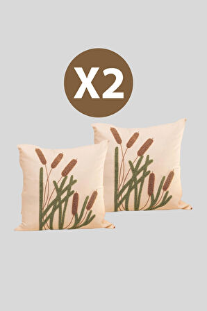 2'li Dekoratif Desenli Punch Nakışlı Kırlent Kılıfı 43x43 cm