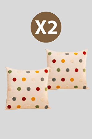 2'li Dekoratif Desenli Punch Nakışlı Kırlent Kılıfı 43x43 cm