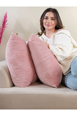 Çift Tarafı Wellsoft Kumaş 2'li 44x44 cm Hediyelik Dekoratif Pelüş Kırlent Kılıfı Yastık Kılıfı