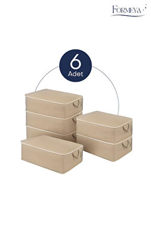 6 Adet Büyük Boy Kahverengi Yatak Baza Altı Çok Amaçlı Hurç 64 x 45 x 22 Cm