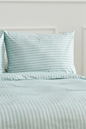 Çizgili Lastikli Çarşaflı Tek Kişilik Nevresim Takımı