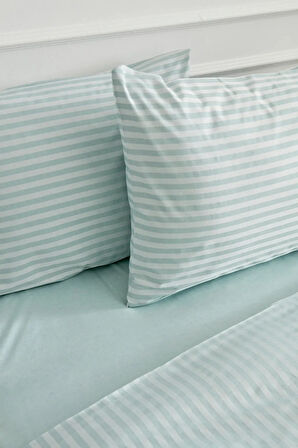 Çizgili Lastikli Çarşaflı Çift Kişilik Nevresim Takımı