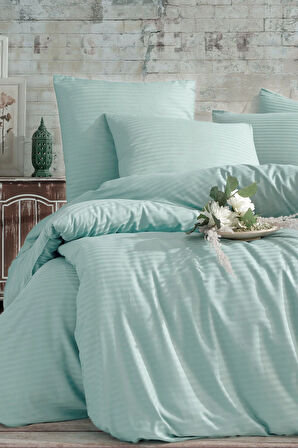 Çizgili Lastikli Çarşaflı Çift Kişilik Nevresim Takımı