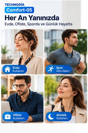 Comfort-05 Boyun Tipi Bluetooth Kulaklık 600 Saate Kadar Kullanım Hafıza Kartı Girişli Dijital Göstergeli - Siyah