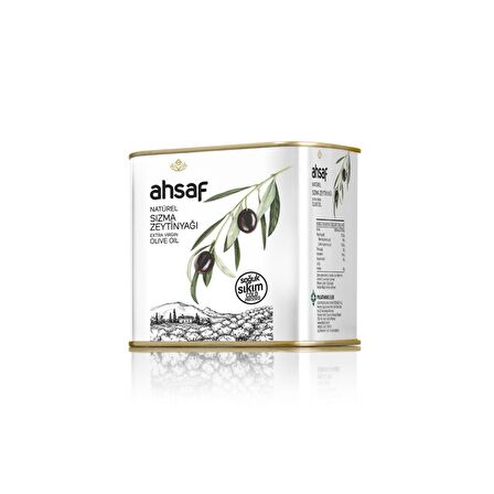 Ahsaf Soğuk Sıkım Sızma Zeytinyağı 500 ml Teneke 