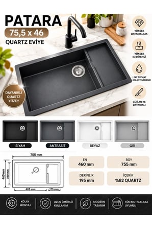 Granit EVYE Patara Series BEYAZ Renk EN:460 mm BOY :755 mm DERİNLİK :195 mm