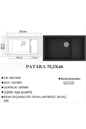 Granit EVYE Nero Series GRİ Renk EN :460mm BOY :610 mm DERİNLİK :195 mm