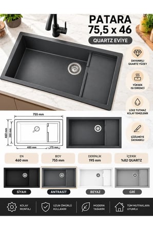 Granit EVYE Nero Series SİYAH Renk EN :460mm BOY :610 mm DERİNLİK :195 mm
