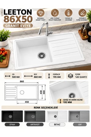 Granit EVYE Leeton Series SİYAH Renk EN :500mm BOY :860 mm DERİNLİK :195 mm