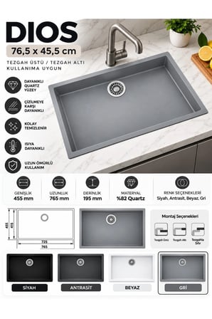 Granit EVYE Dıos Series SİYAH renk EN :455 mm BOY :765 mm DERİNLİK 195 mm