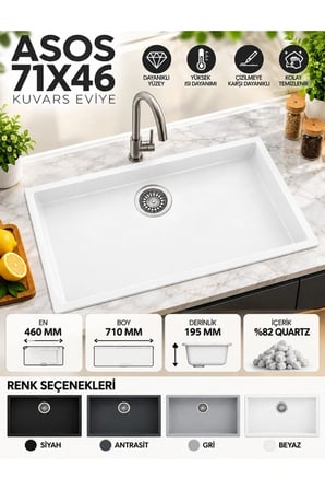 Granit EVYE Asos Series BEYAZ Renk EN:460 mm BOY :710 mm DERİNLİK :195 mm
