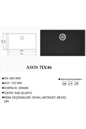 Granit EVYE Vera Series Beyaz Renk EN :460mm BOY 710 mm DERİNLİK :195 mm