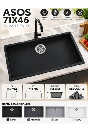 Granit EVYE Vera Series SİYAH Renk EN :460mm BOY 710 mm DERİNLİK :195 mm