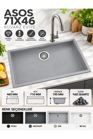 Granit EVYE Vera Series GRİ Renk EN :460mm BOY 710 mm DERİNLİK :195 mm