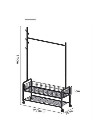 Metal Krem  Sepetli Konfeksiyon Elbise Askılığı Elbise Gardırop 1034-CN