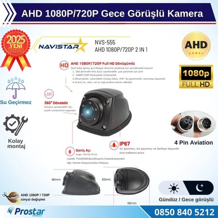Navistar NVS-555 AHD 1080P/720P Arka Görüş Kamerası Gece Görüşlü 4 Pin Soketli Su Geçirmez Metal Kamyon Tır Otobüs İçin
