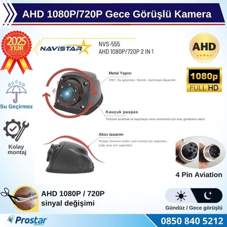 Navistar NVS-555 AHD 1080P/720P Arka Görüş Kamerası Gece Görüşlü 4 Pin Soketli Su Geçirmez Metal Kamyon Tır Otobüs İçin