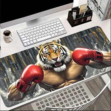 70X30 CM BOKSÖR KAPLAN TEMALI KAYDIRMAZ TABAN SPEED YÜZEY OYUNCU MOUSE PAD GAMİNG