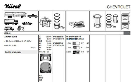 Opel Motor Segmanı Astra H / J Corsa D Meriva B Aveo (z12xep A12xer Z14xep A14xer) / (73,40mm) / (050) - Goetze 68788075g